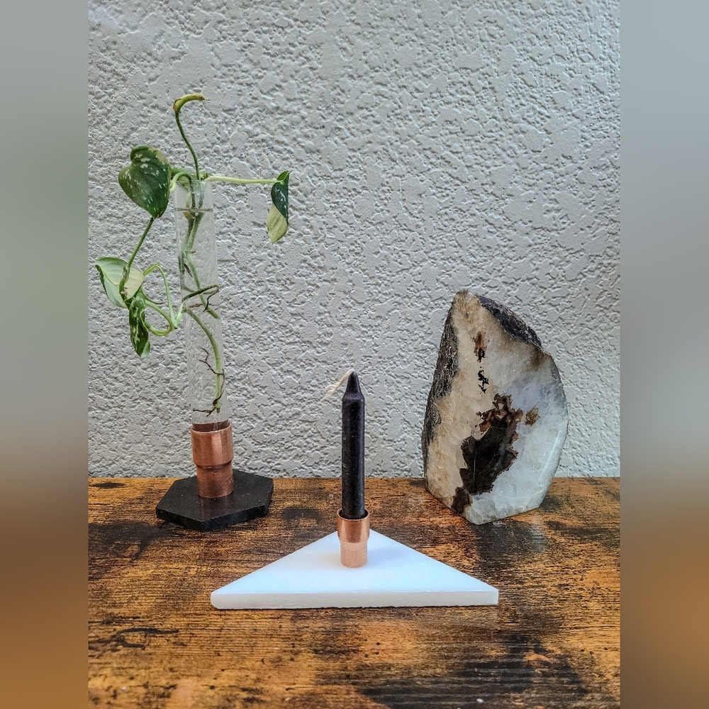 triangle marble ritual candle holder